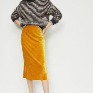 Anthropologie MAEVE Tilda Pleated Velvet Midi Skirt S gold color